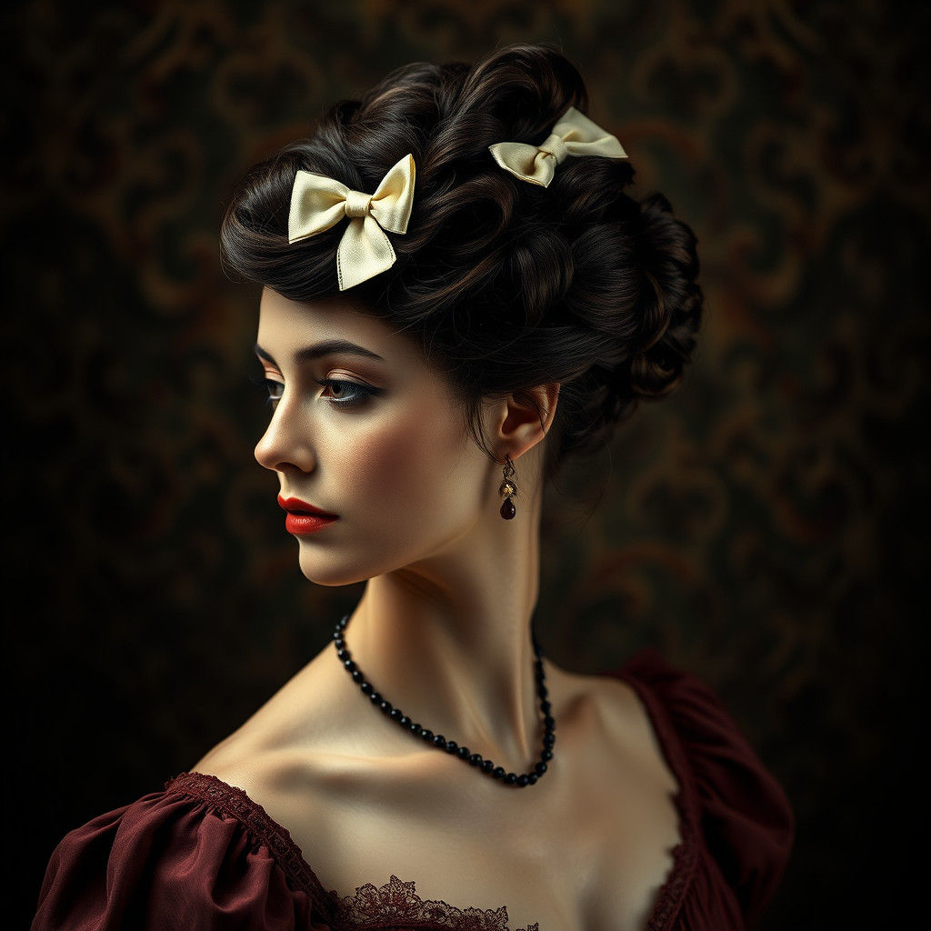 Vintage Woman with Bows: A Hyperrealistic Portrait