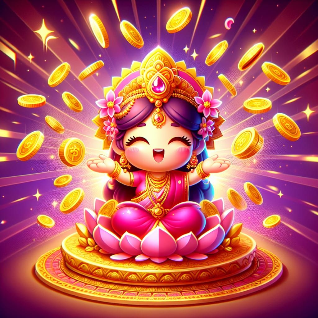 Cute Lakshmi Maa Blessing with Gold Coins, Chibi Animation S...