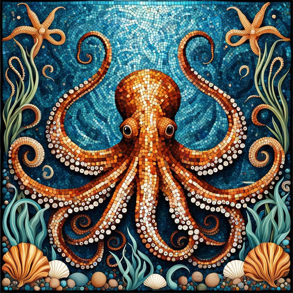 Intricate Mosaic Octopus: Colorful Sea Life Art