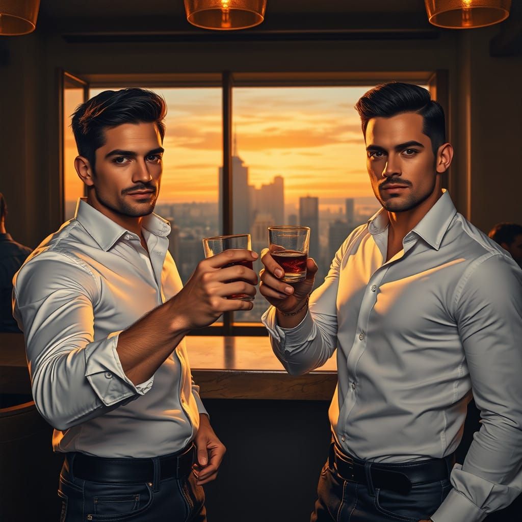 Two Handsome Men in a Dimly Lit Bar