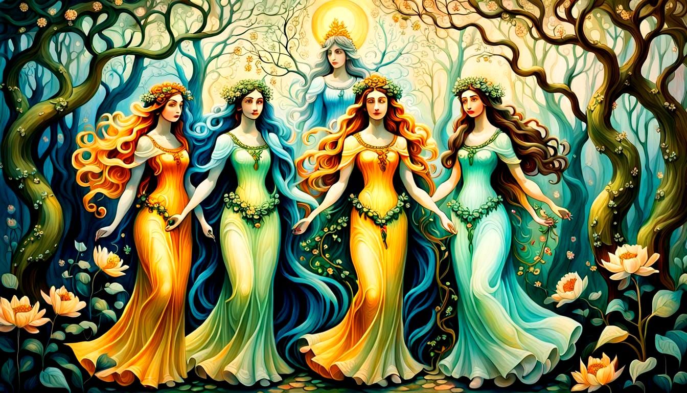 Four Seasons Goddesses in Oil Canvas Style