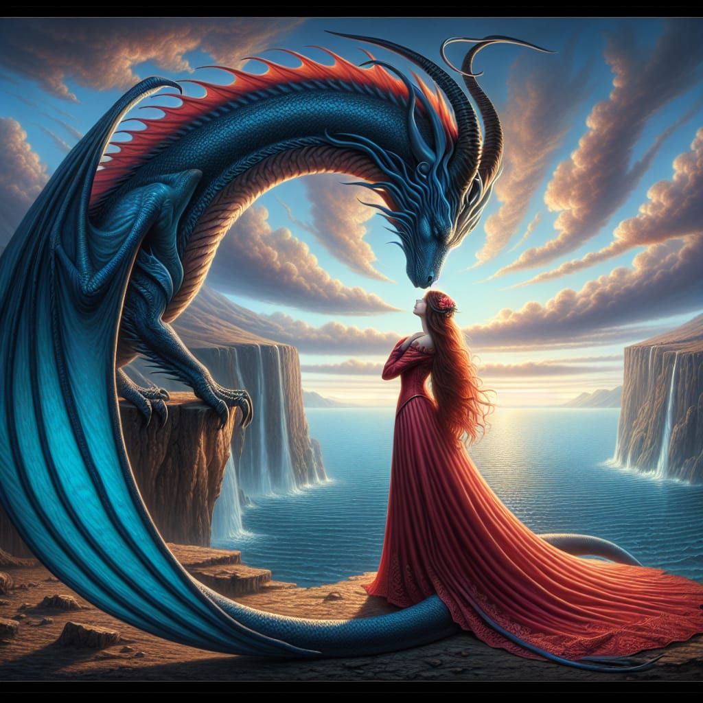 Princess and Blue Dragon: A Hyper-Real Digital Masterpiece