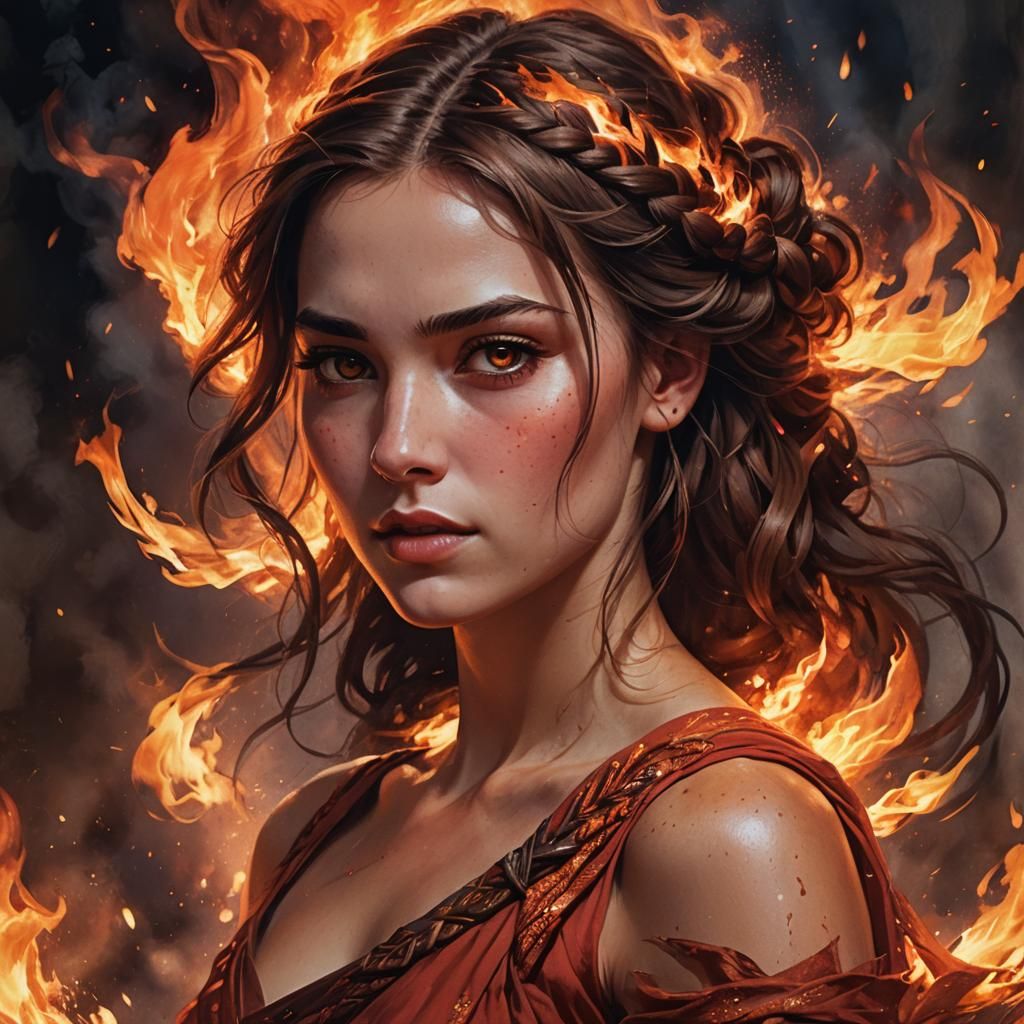 Girl Engulfed in Flames: Fantasy Concept Art