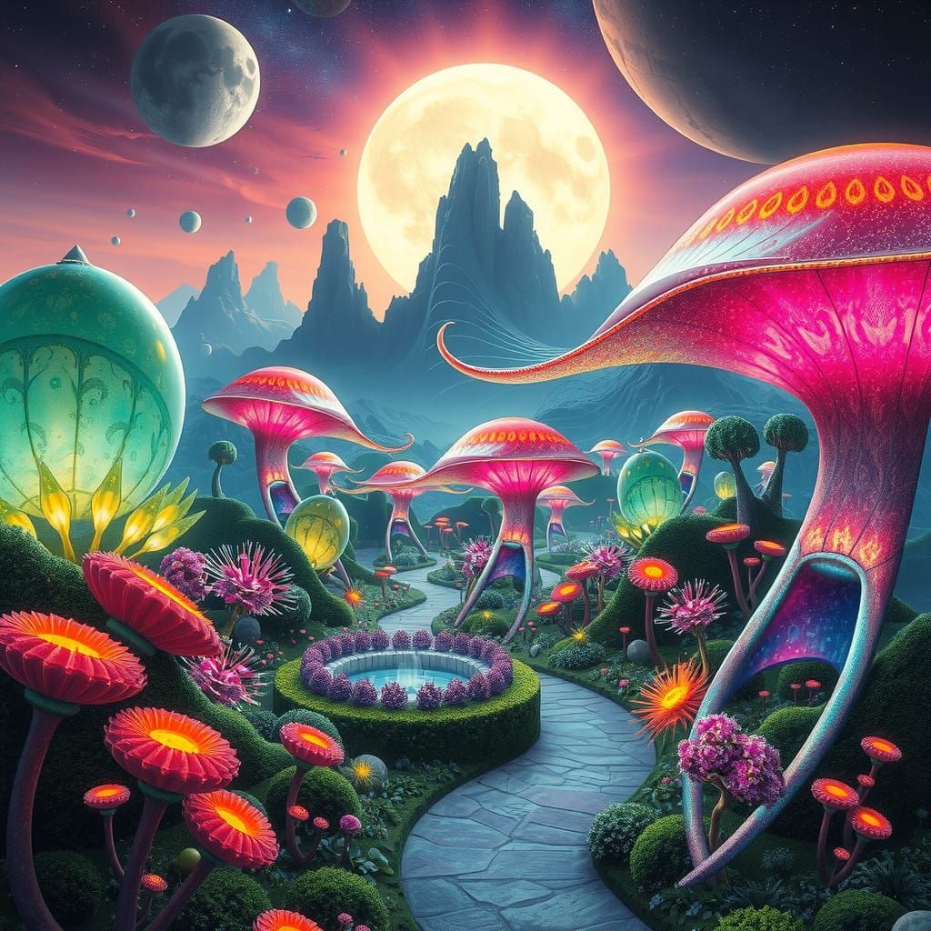Surreal Garden on a Distant Triple-Sunned Planet