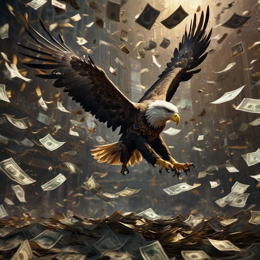 Eagle Soaring Through Money, Fantasy Concept Art