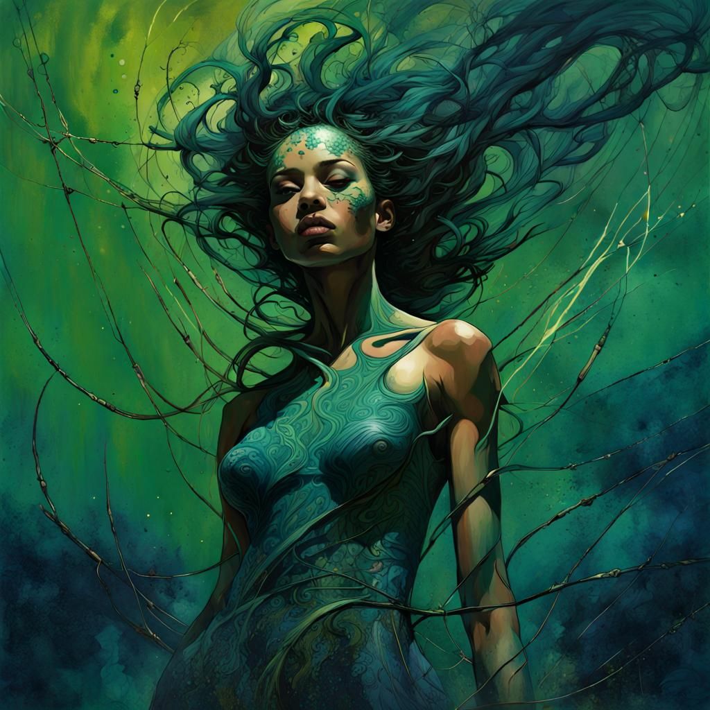 Floral Girls in Bioluminescent Night Sky