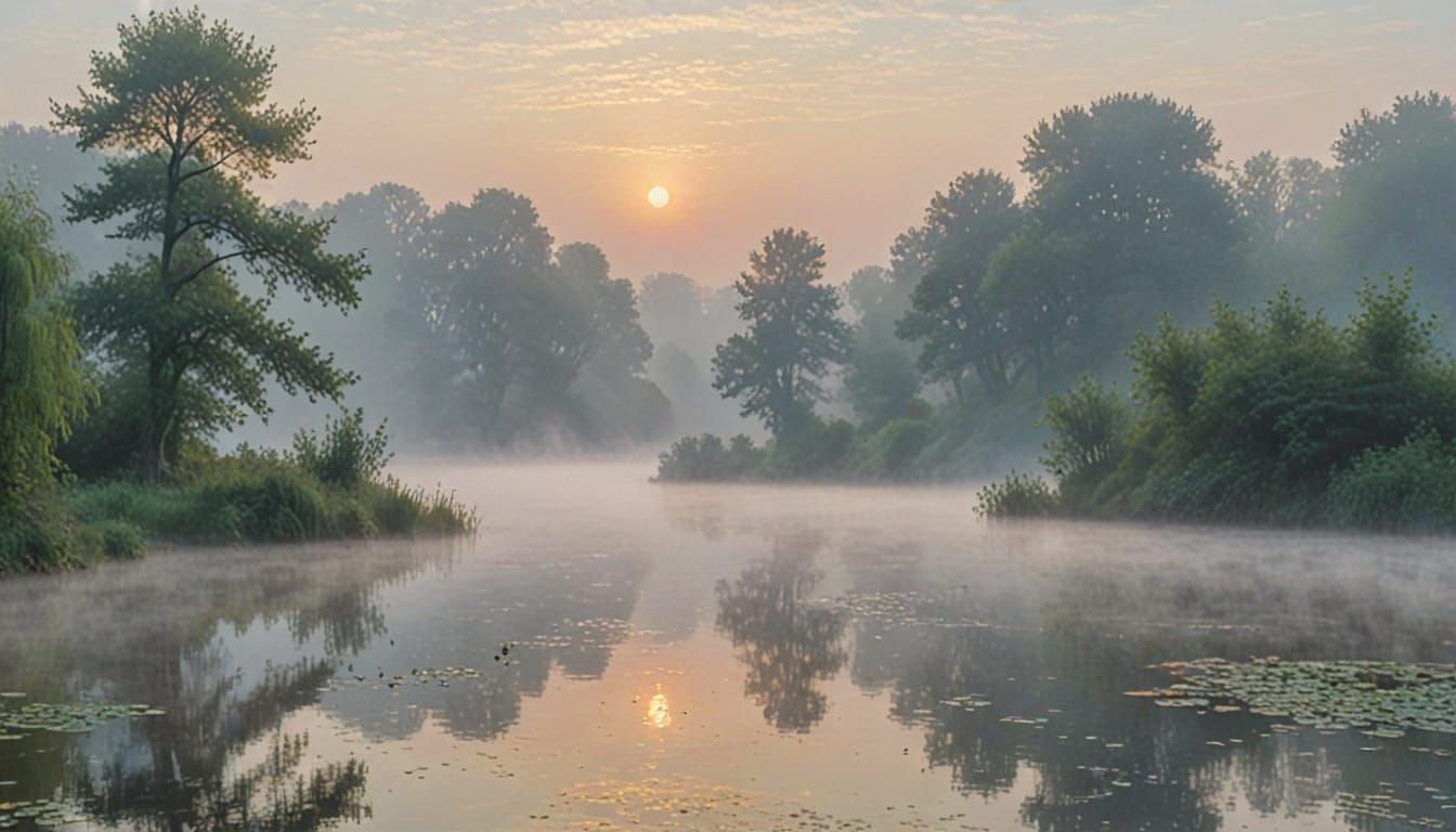 Soothing Morning Landscape in Soft Impressionist Style