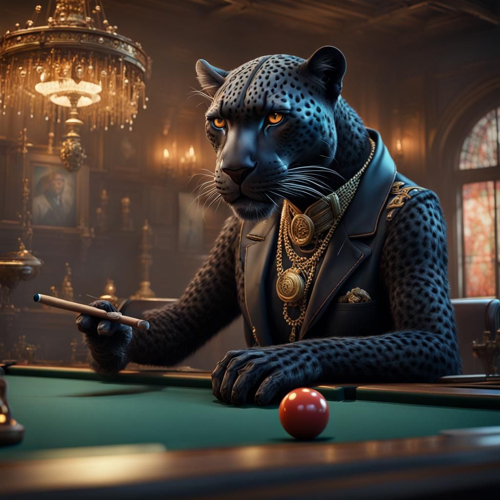 Leopard's Leisure: Billiards and a Cigar