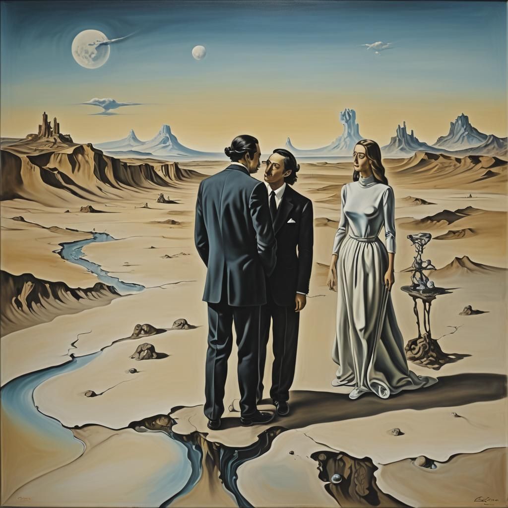 Surreal Lovers in Melting Landscape, Dali Style