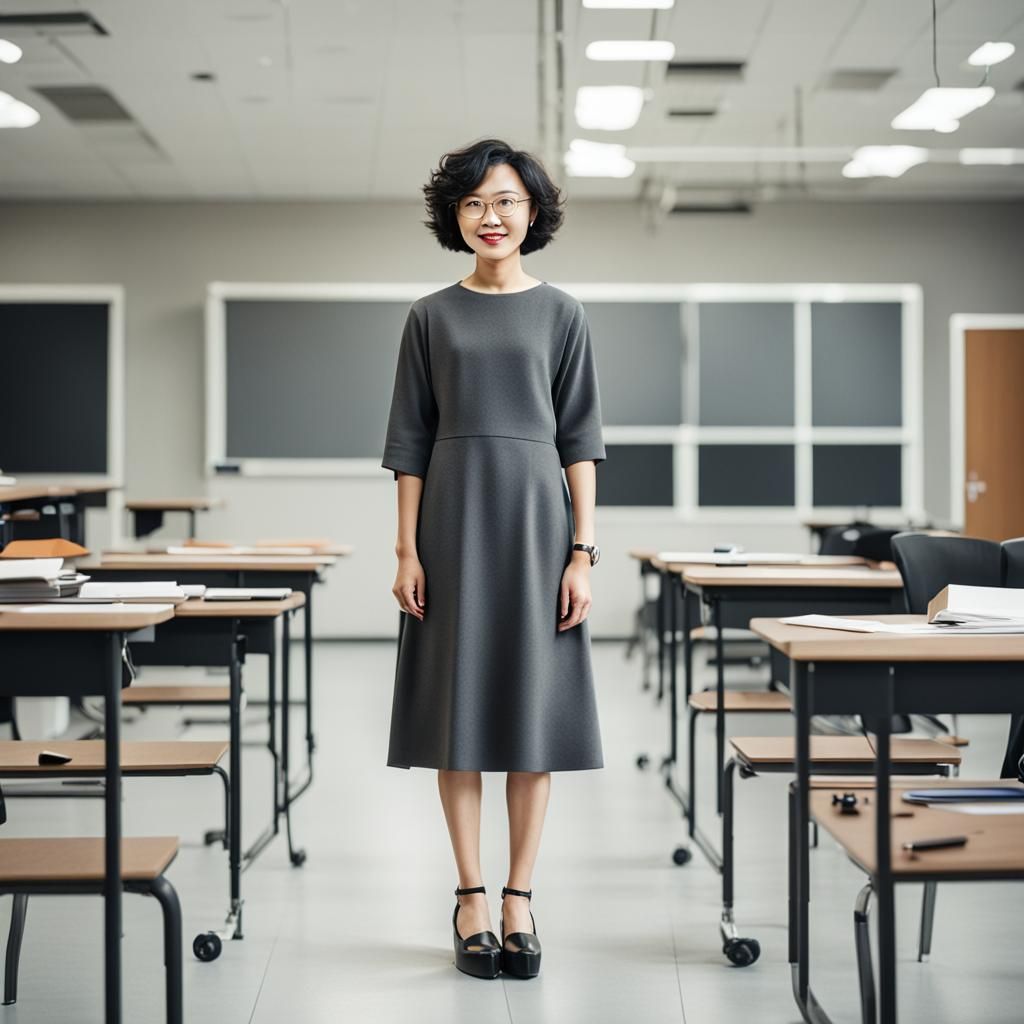 Asian Woman Professor in University Classroom