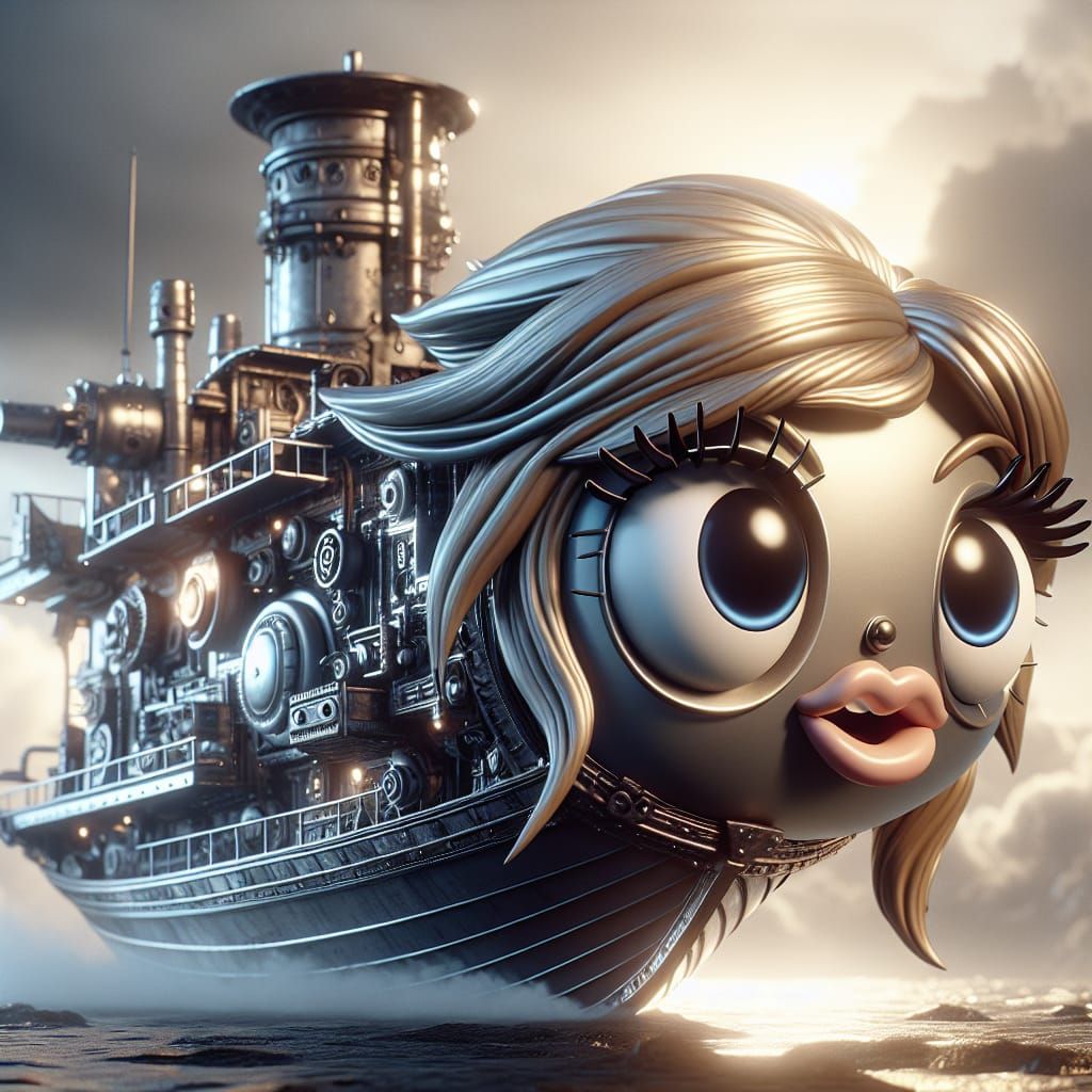 Cartoon Boat Character in Sci-Fi Style