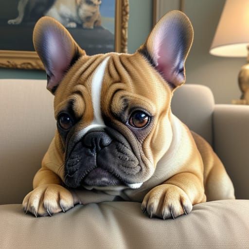 Adorable French Bulldog Portrait in Oil Painting Style