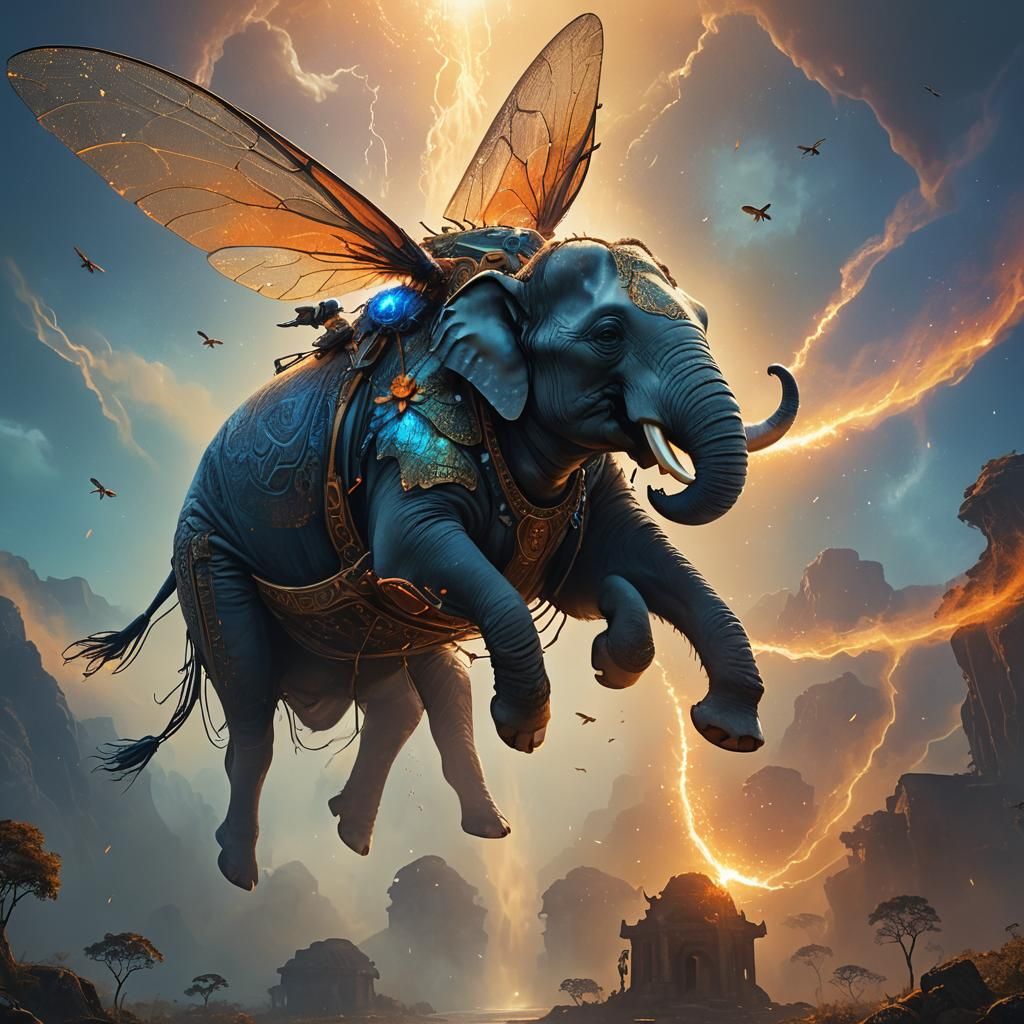 Elephant-Fly Fantasy Concept Art in Glowing Mist