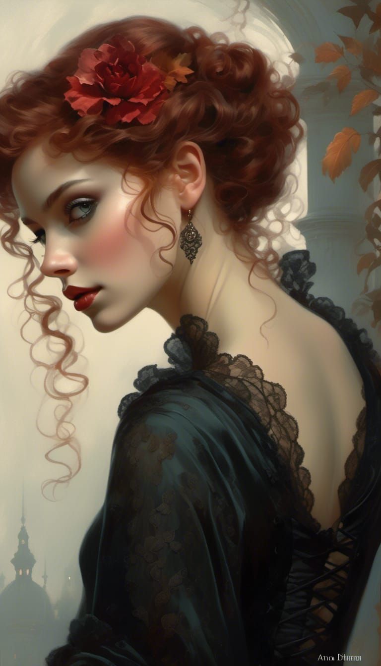 Rococo Lady with Lace and Velvet Portrait