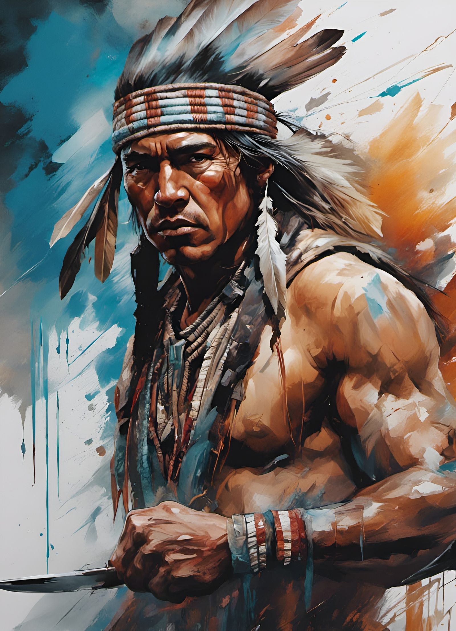 Fierce Native American Warrior Portrait