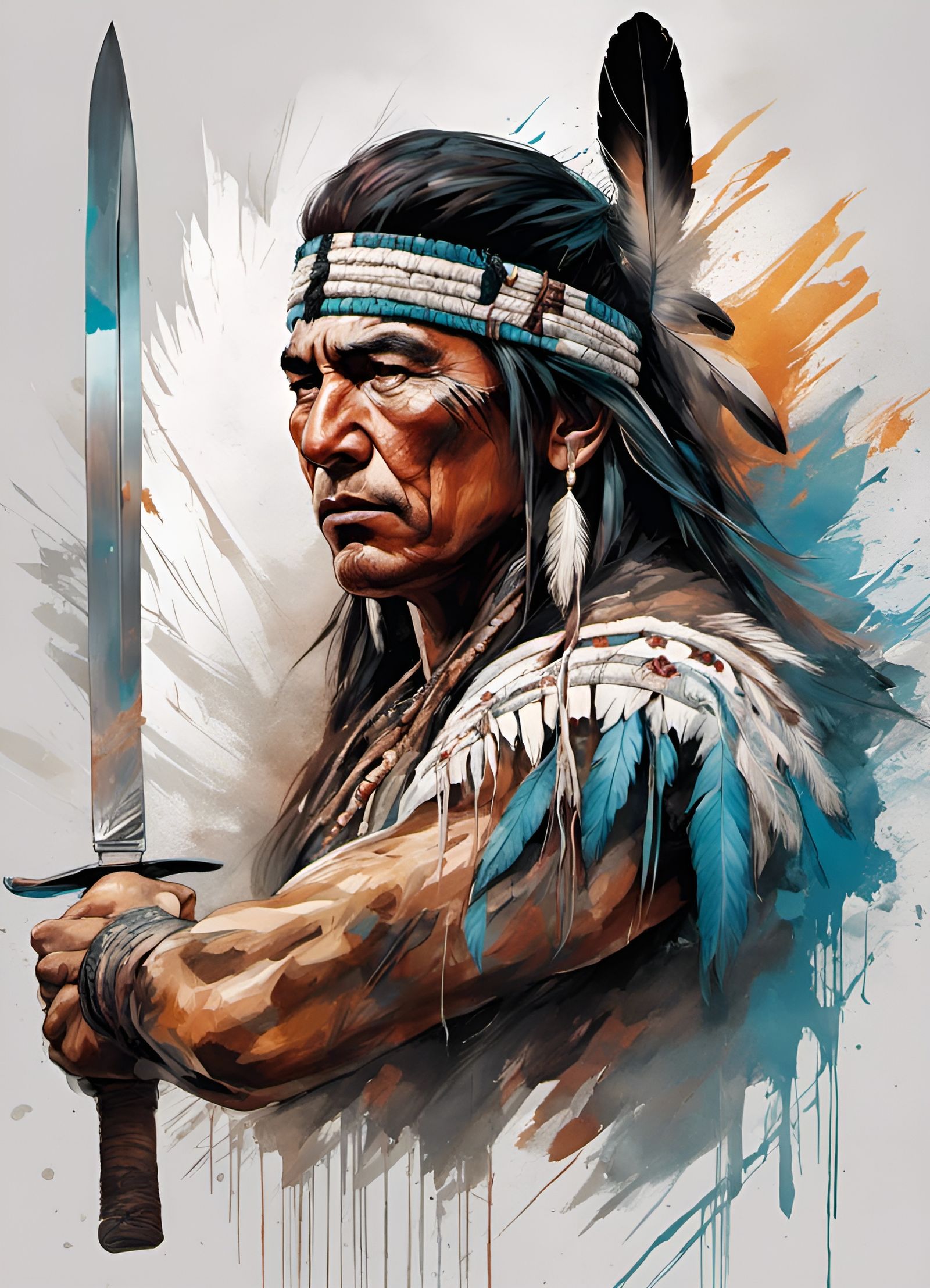 Fierce Native American Warrior Portrait