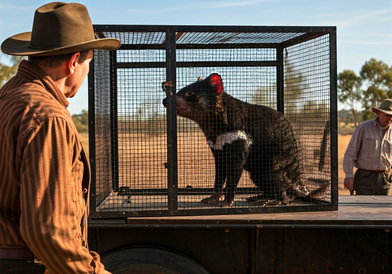 Trapped Tasmanian Devil in Australian Outback