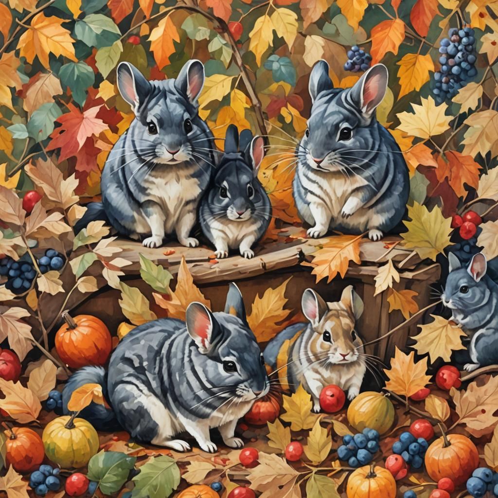Autumn Chinchilla Harvest in Gouache Style