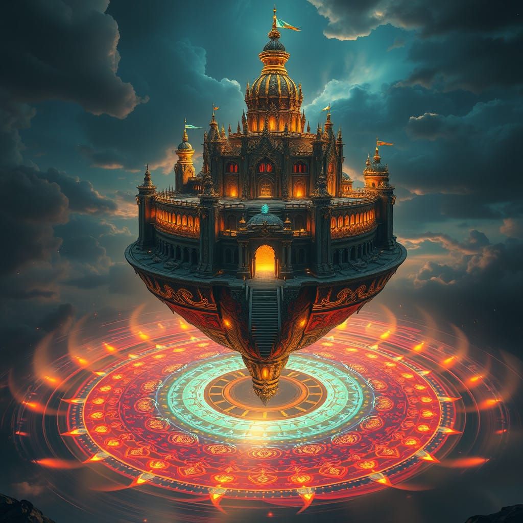 Ethereal Castle Radiates Magical Aura in the Sky