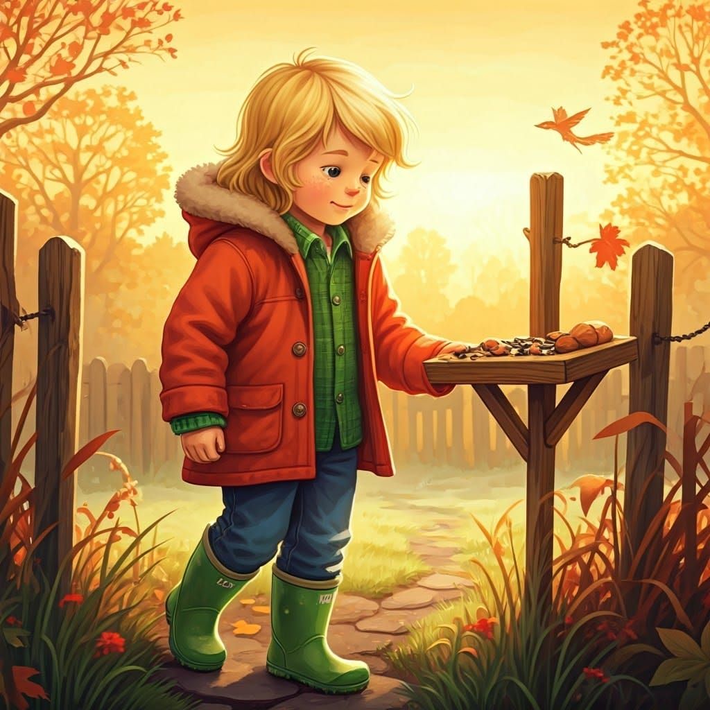 Boy in Garden: Americana-Style Autumn Scene