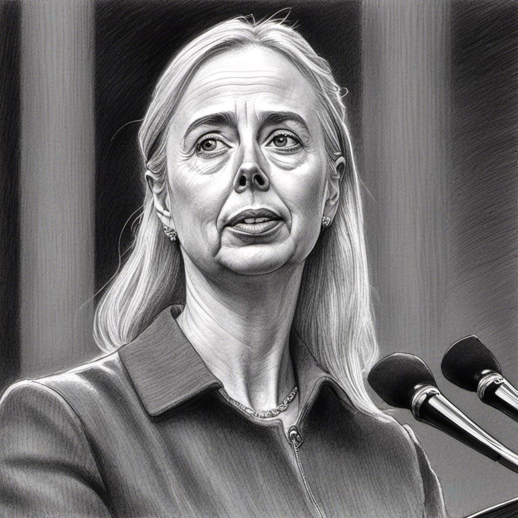Detailed Pencil Sketch of a Blonde Woman Lecturing