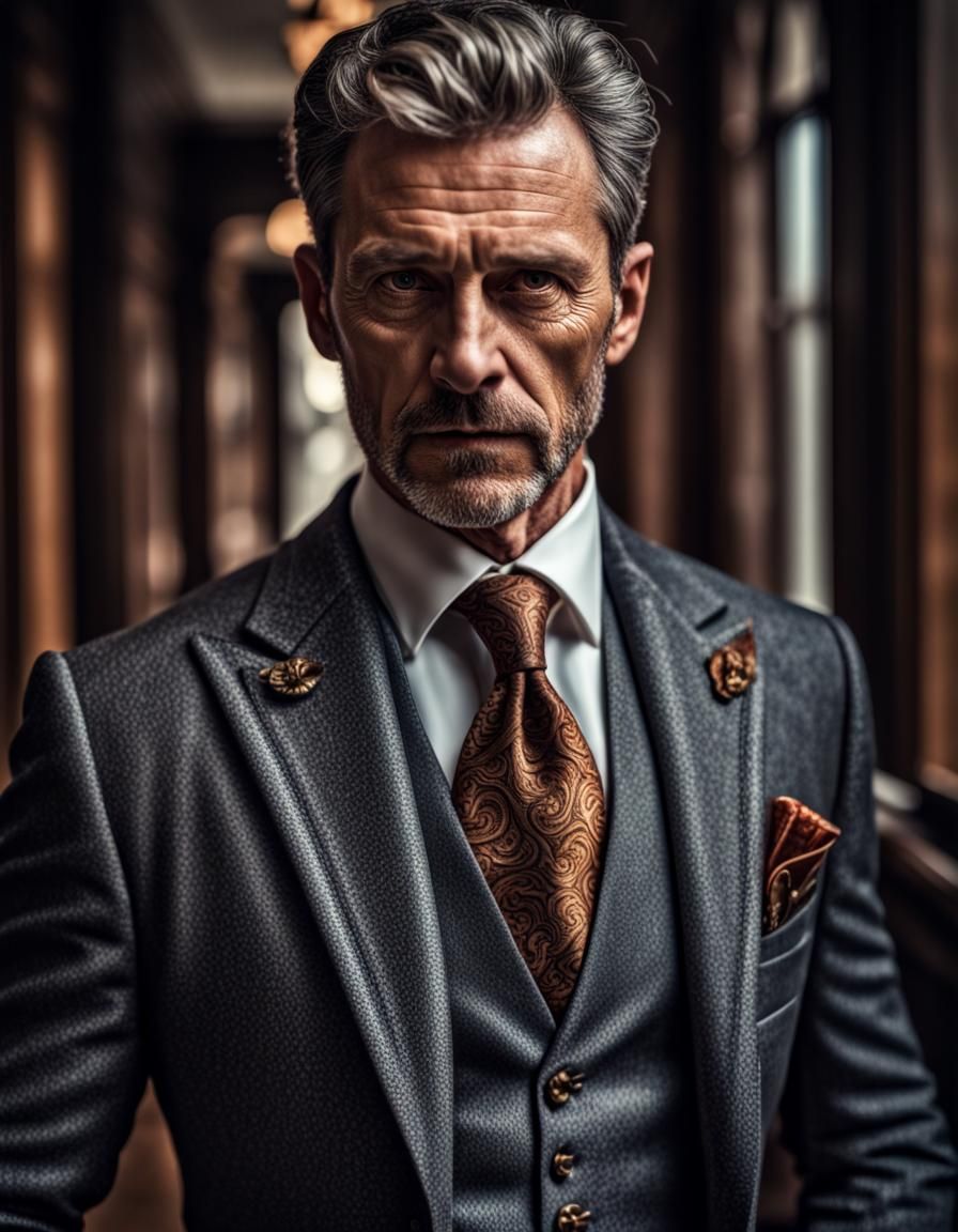 Hyperrealistic Portrait of Mature Sharp Dressed Man