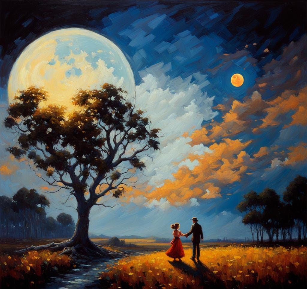 Romantic Harvest Moon Dance Oil Painting