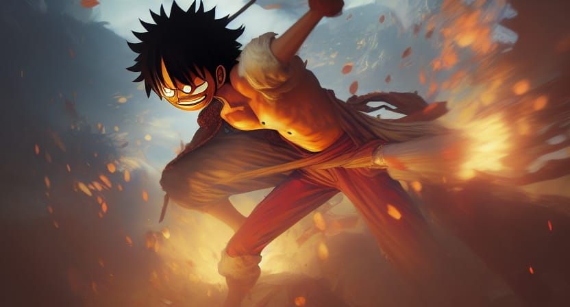 Luffy in Dark Fantasy Style, Detailed Digital Art