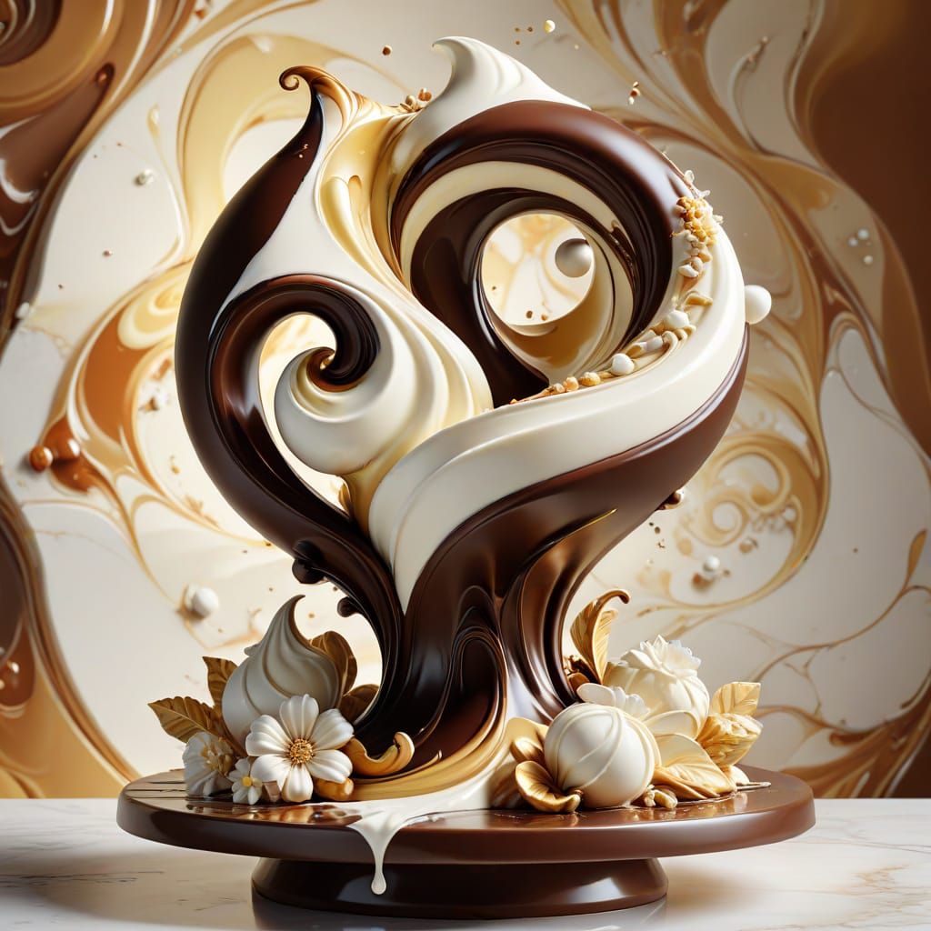 Abstract Floral Chocolate Sculpture in Vector Fractal Style