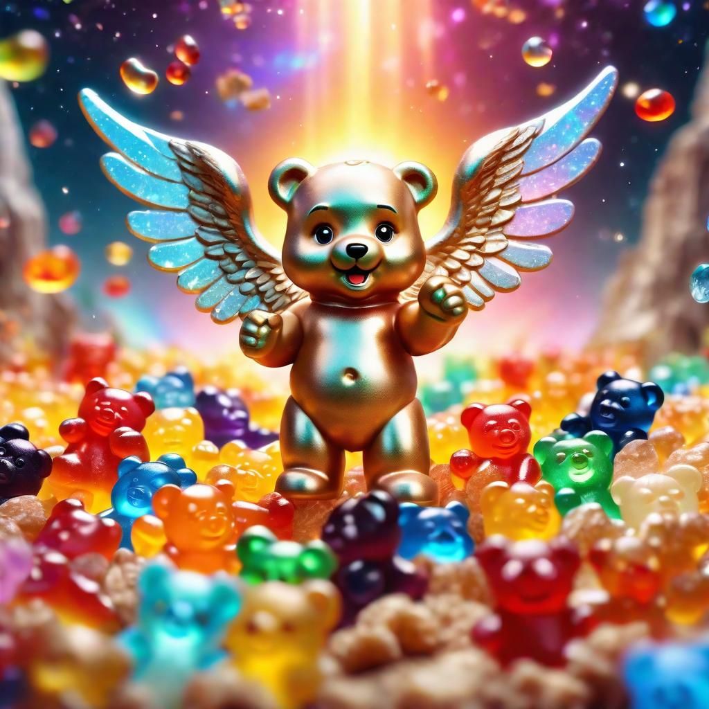 Holographic Astral Illustration: Chibi Angels and Gummi Bear...