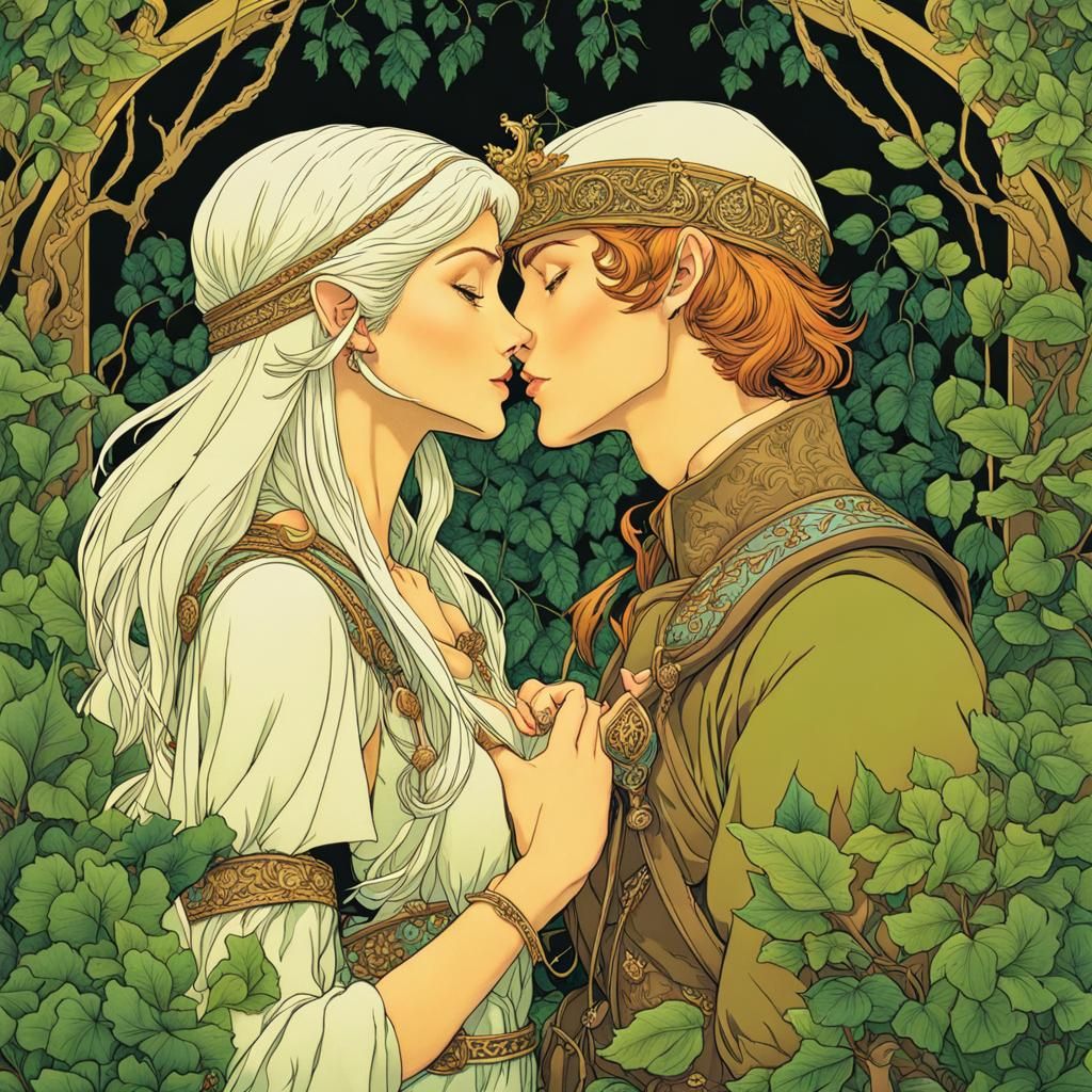 Elf Archer Girl Kisses Boy, Cinematic Comic Art
