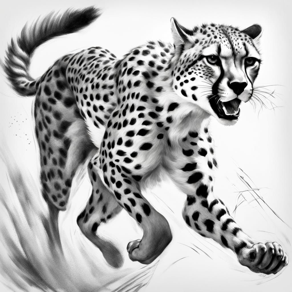 Expressive Cheetah Drawing with Bold Gestural Strokes