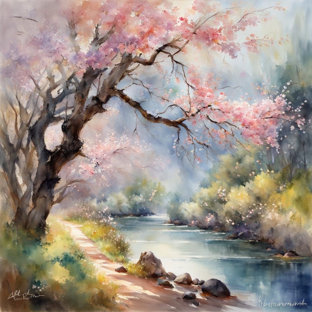 Sakura Branches in Harmonic Watercolour Style