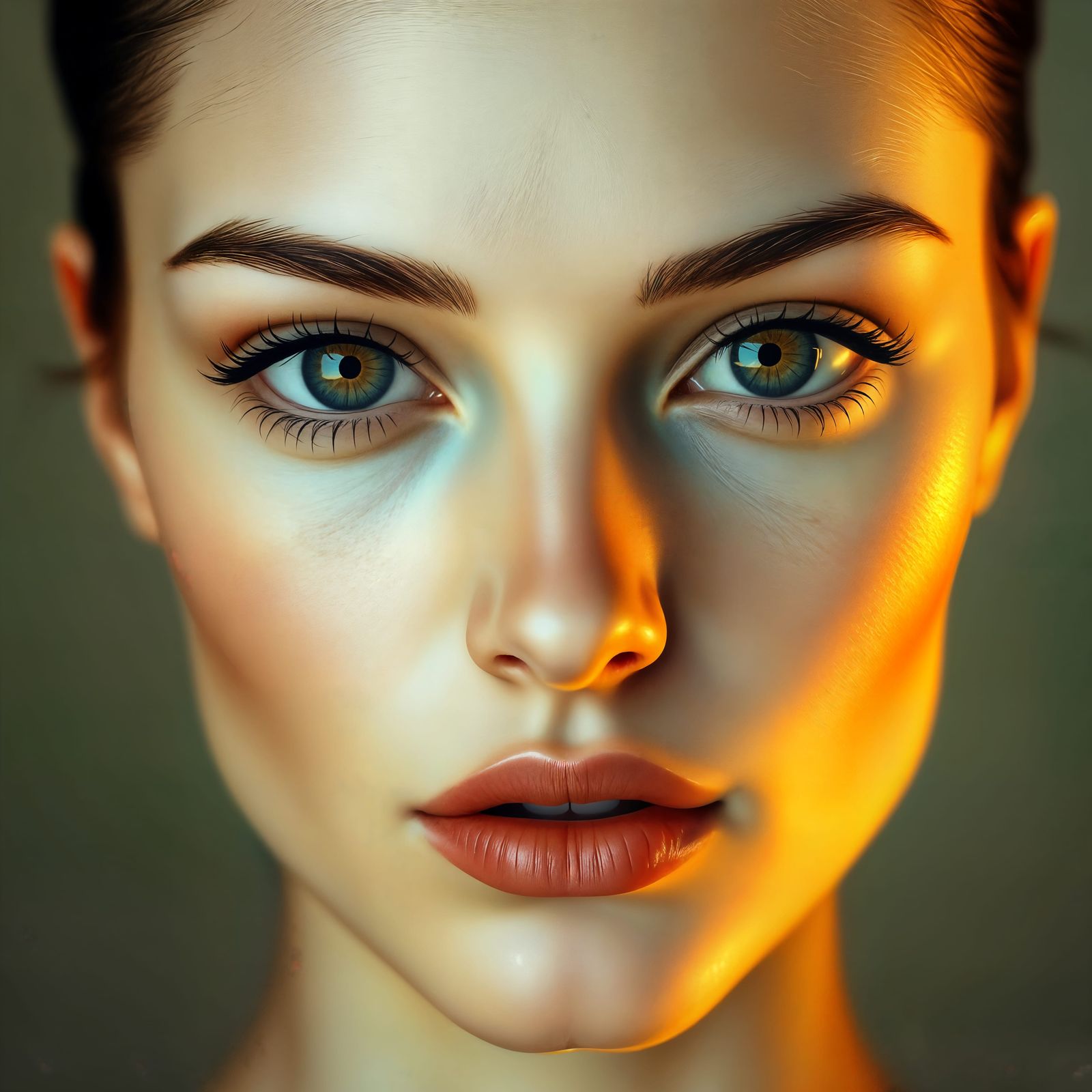 Elegant Portrait with High Cheekbones and Piercing Eyes