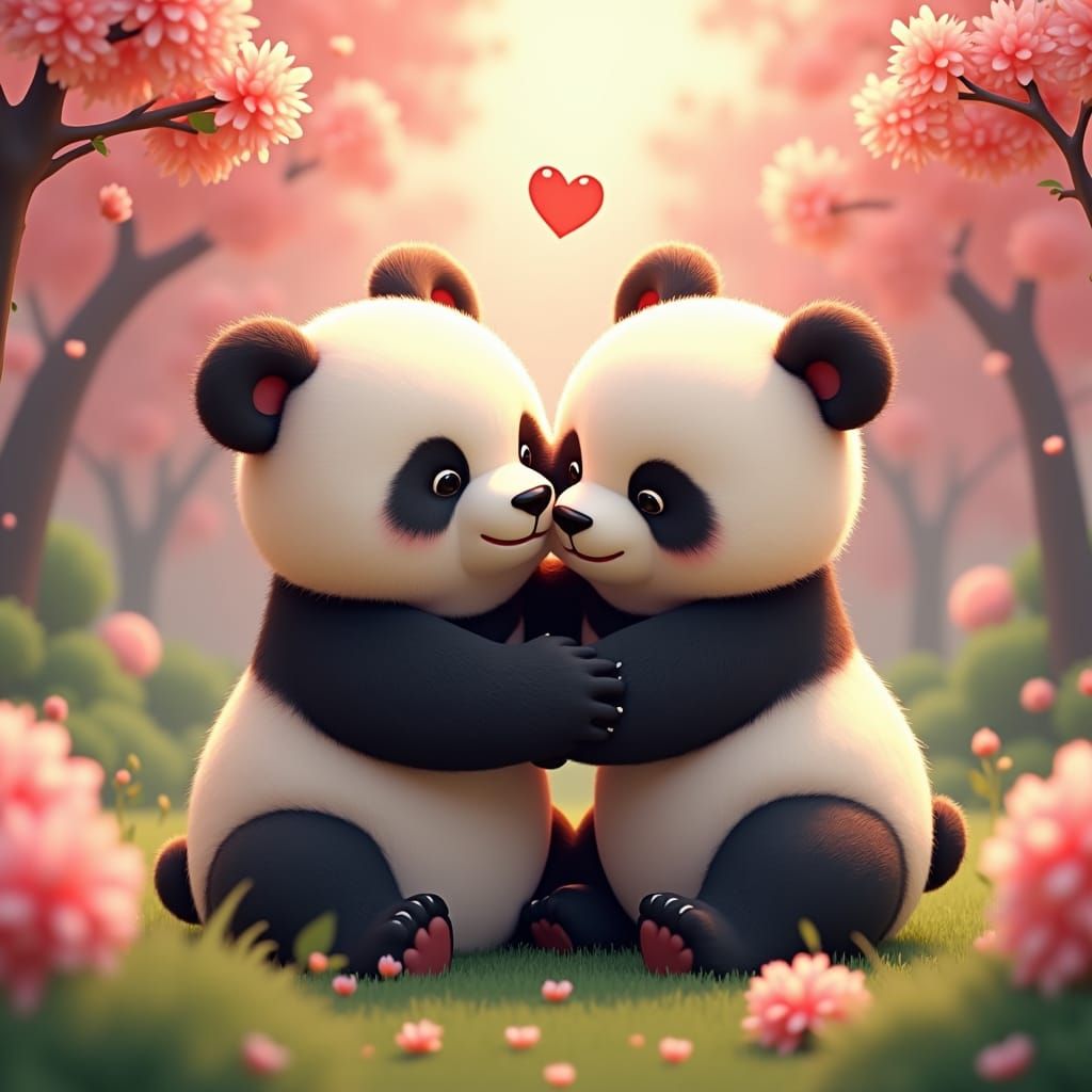 Loving Panda Bears in Dreamy Comic Style