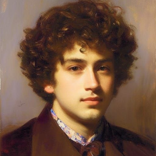 Anime-Style Portrait of Curly-Haired Man