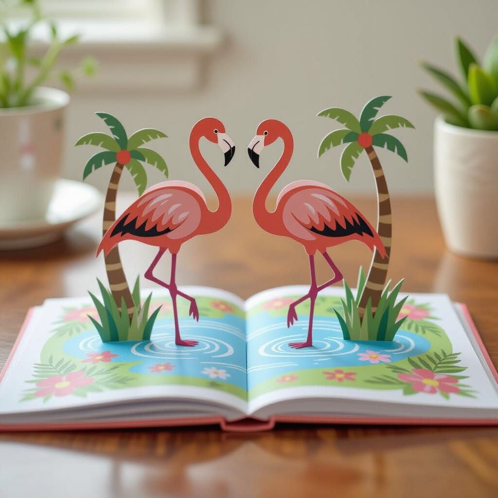 Flamingo Garden Pop-Up Book Illustration