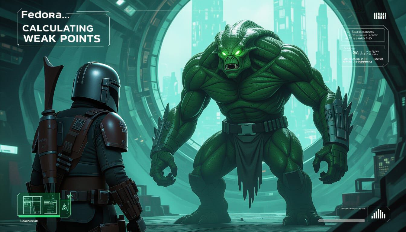 Mandalorian's HUD View of Charging Alien Creature