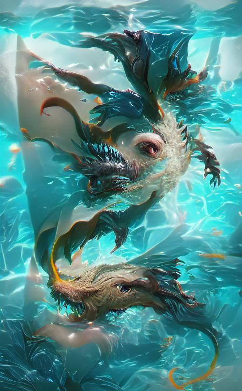 Underwater Dragon Swimming in Ocean