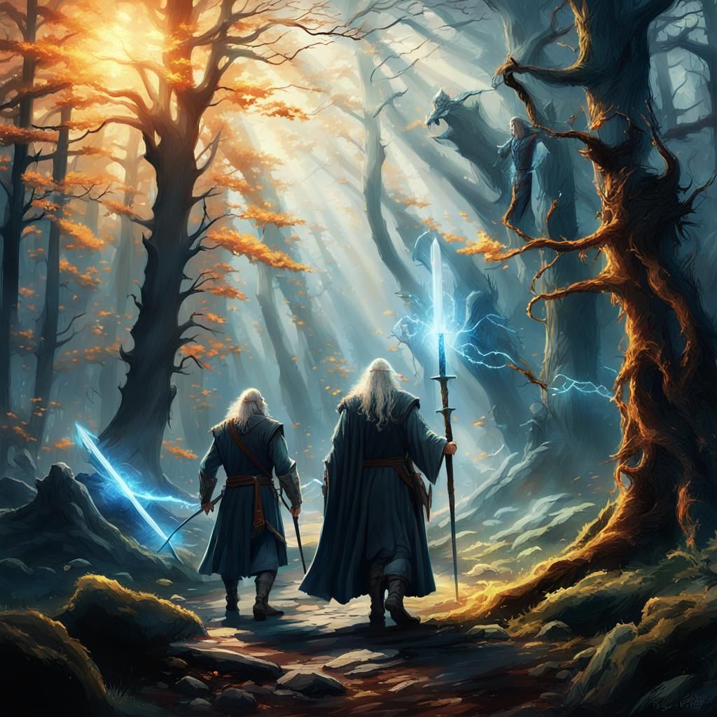 Highlander and Gandalf Training in Mystical Forest