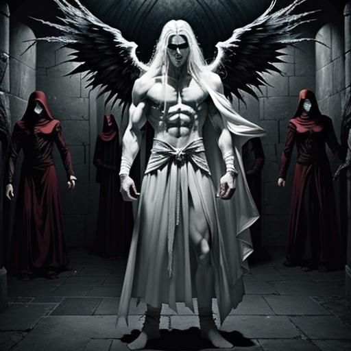 Demonic Fallen Angel in Prison Cell, Photorealistic Horror