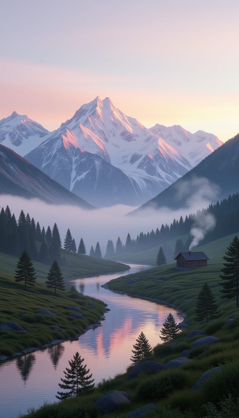 Hyper-Realistic Mountain Sunrise Landscape