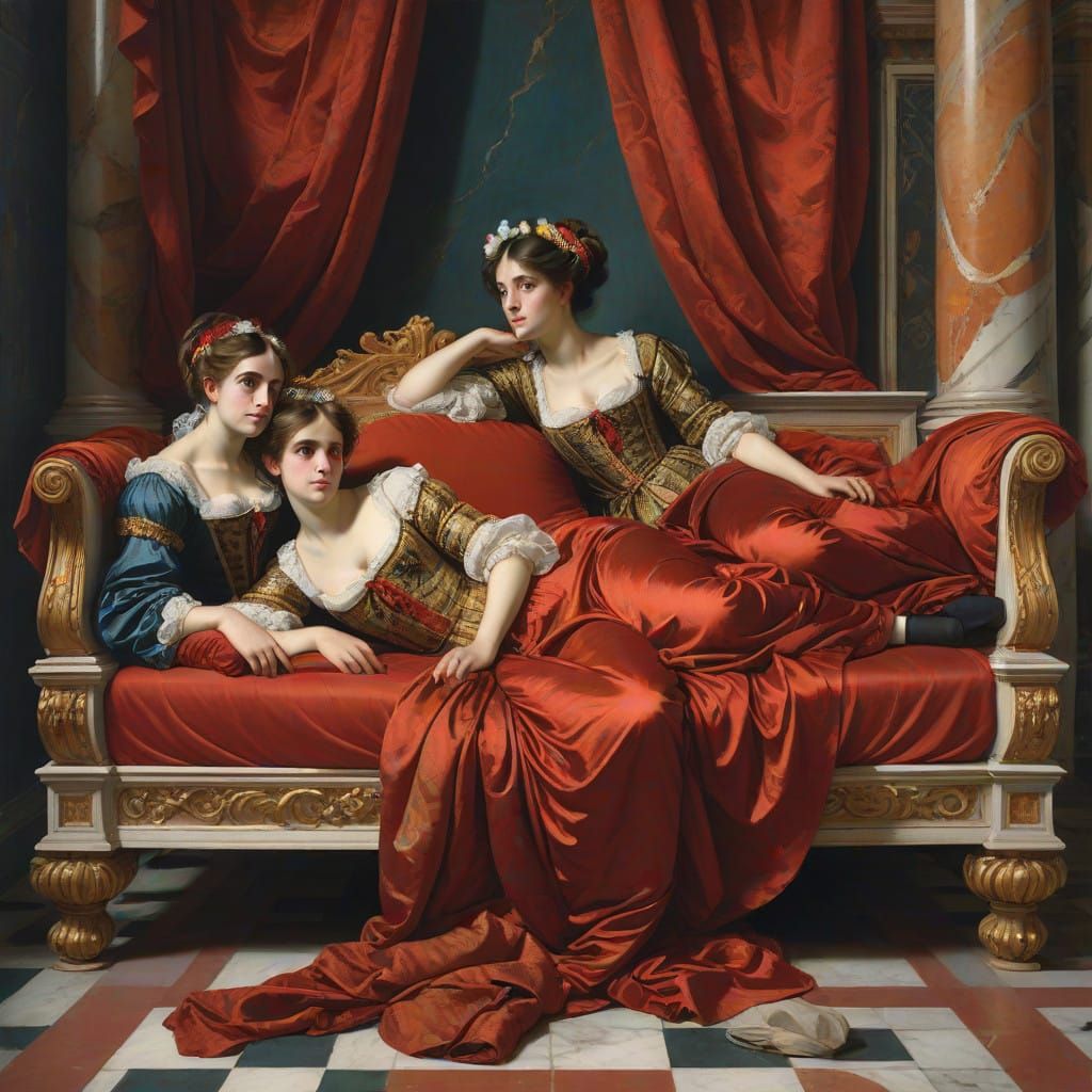 Lavish Women of Palace Rome in Dreamy Pre-Raphaelite Style