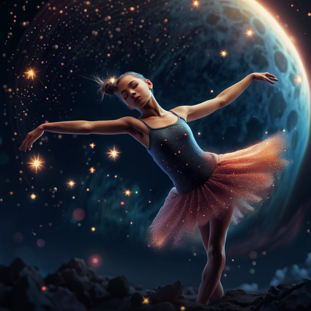 Ballerina Dancing on the Moon in Fantasy Art