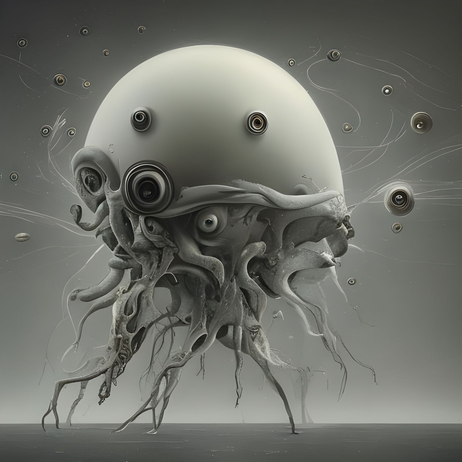 Cyborg Squid in Trashed House with Alien Tech