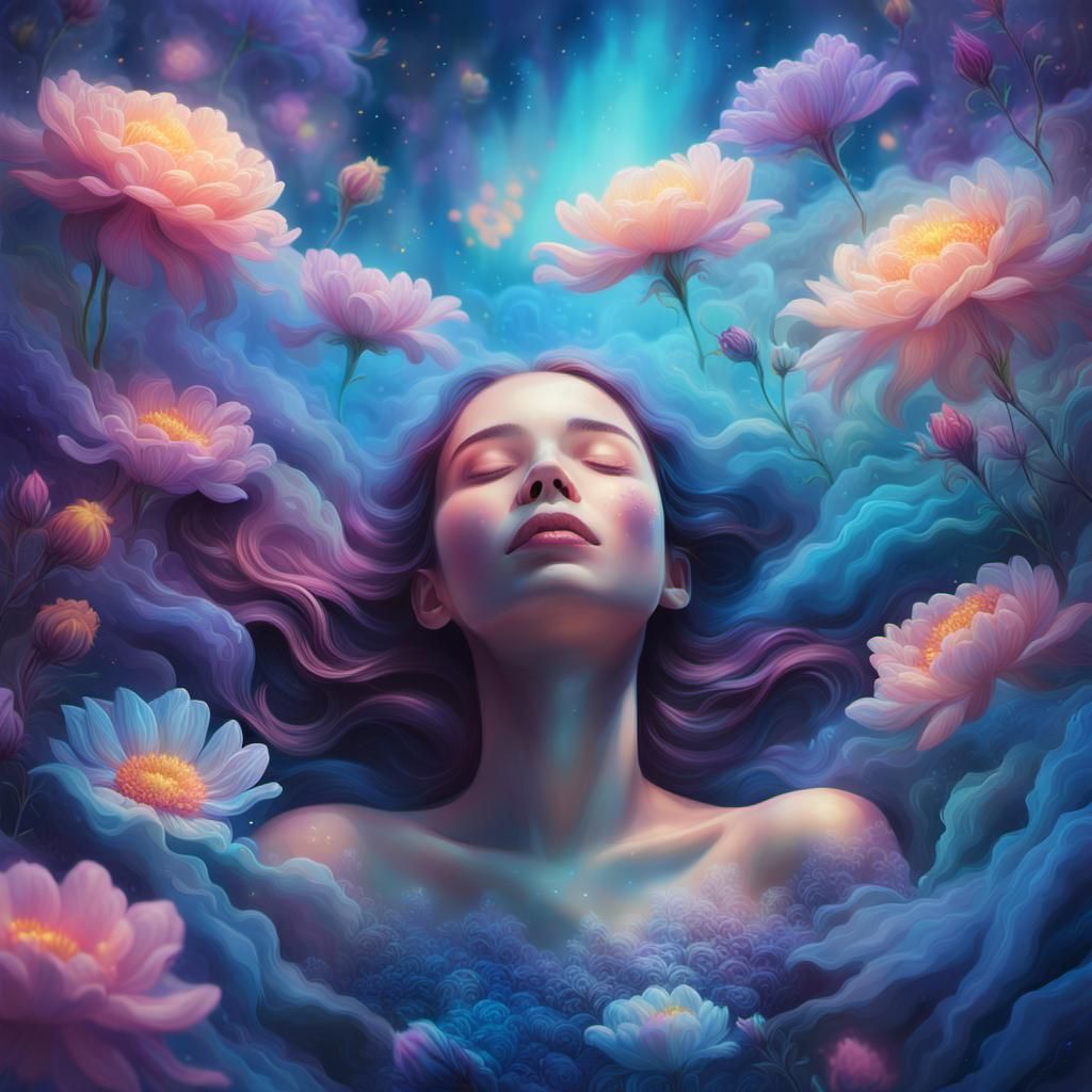 Dreamscape Surrealism: Woman in Iridescent Mist