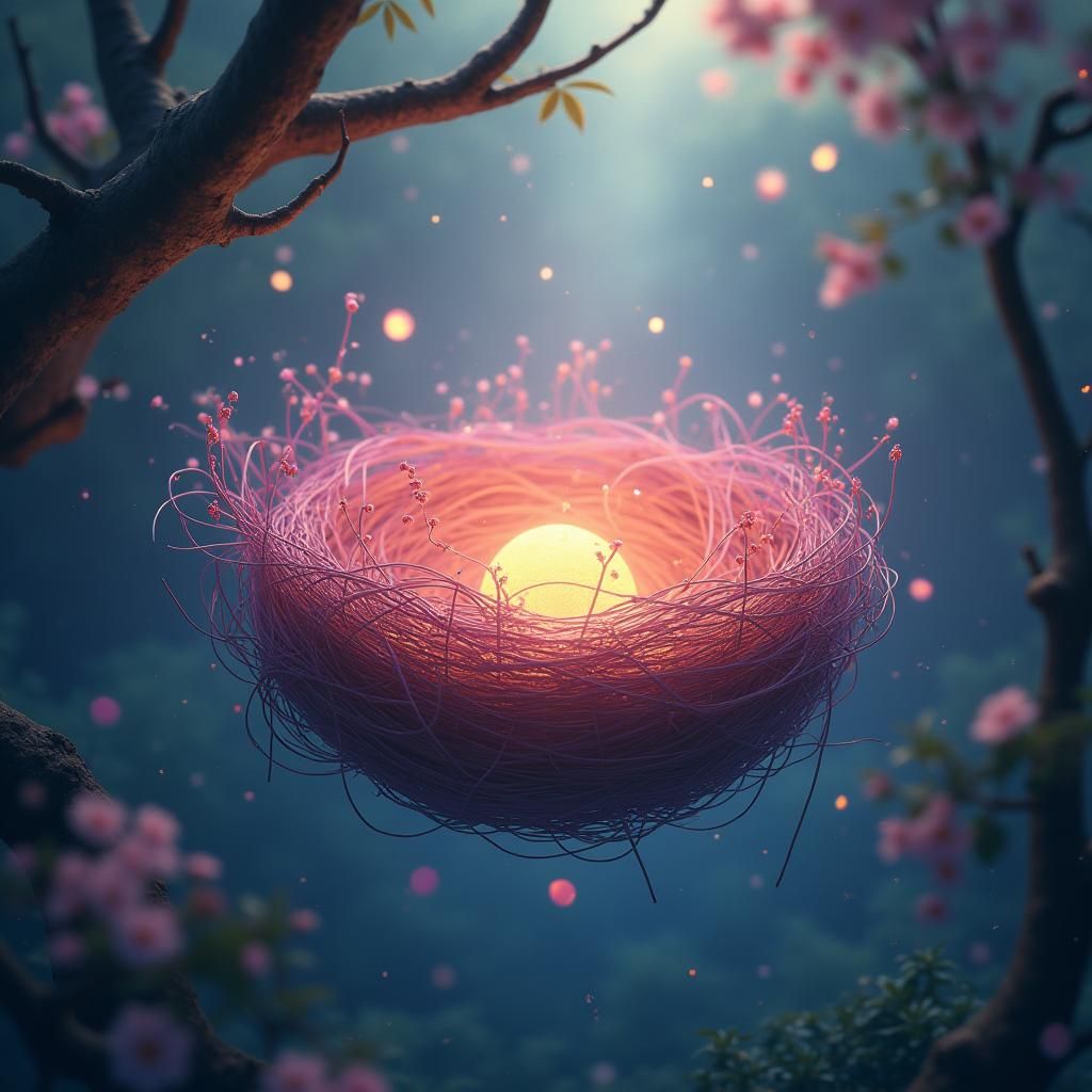 Ethereal Nest with Swirling Lines, Anime Style