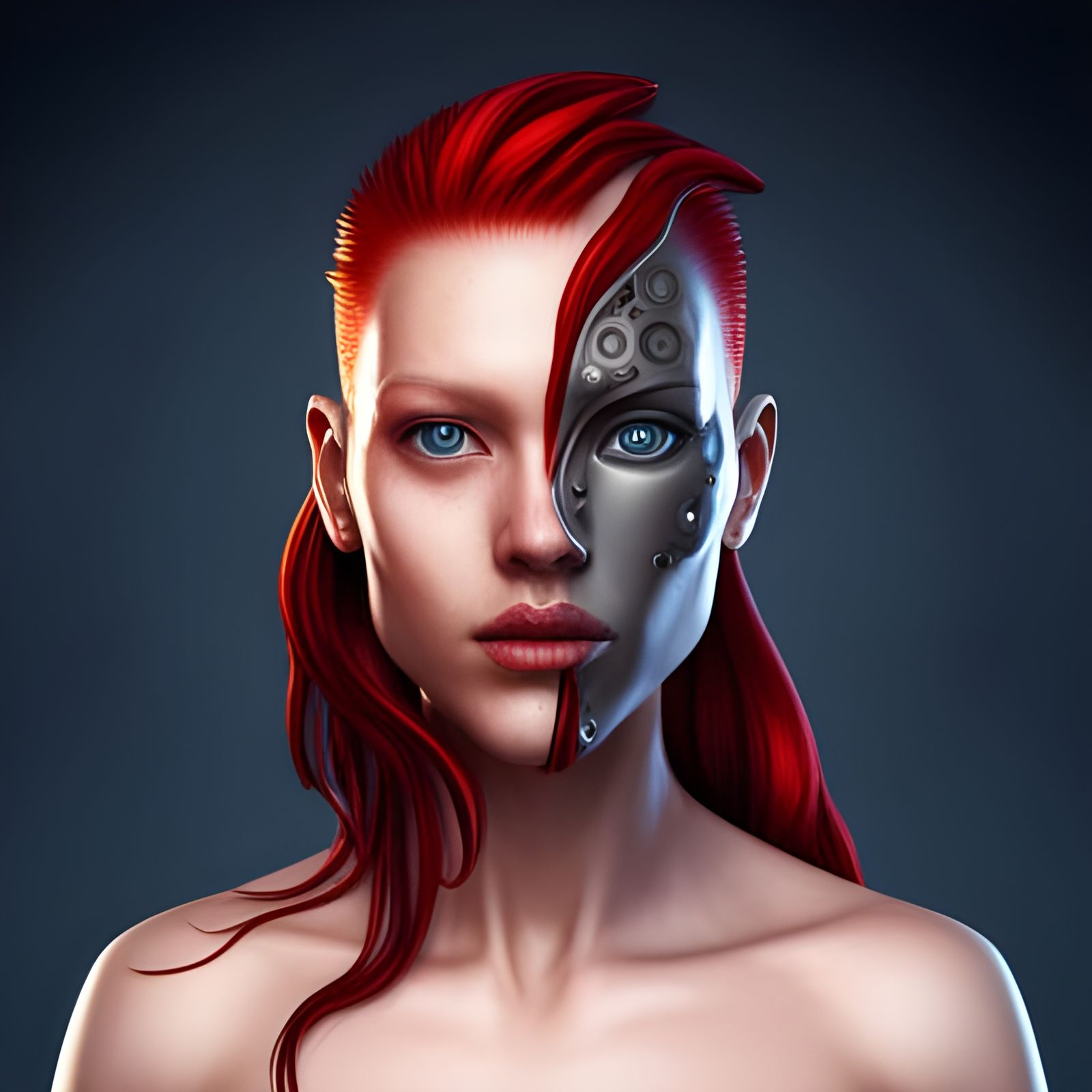 Redhead Cyborg in Steampunk Style, Hyperrealistic 8k
