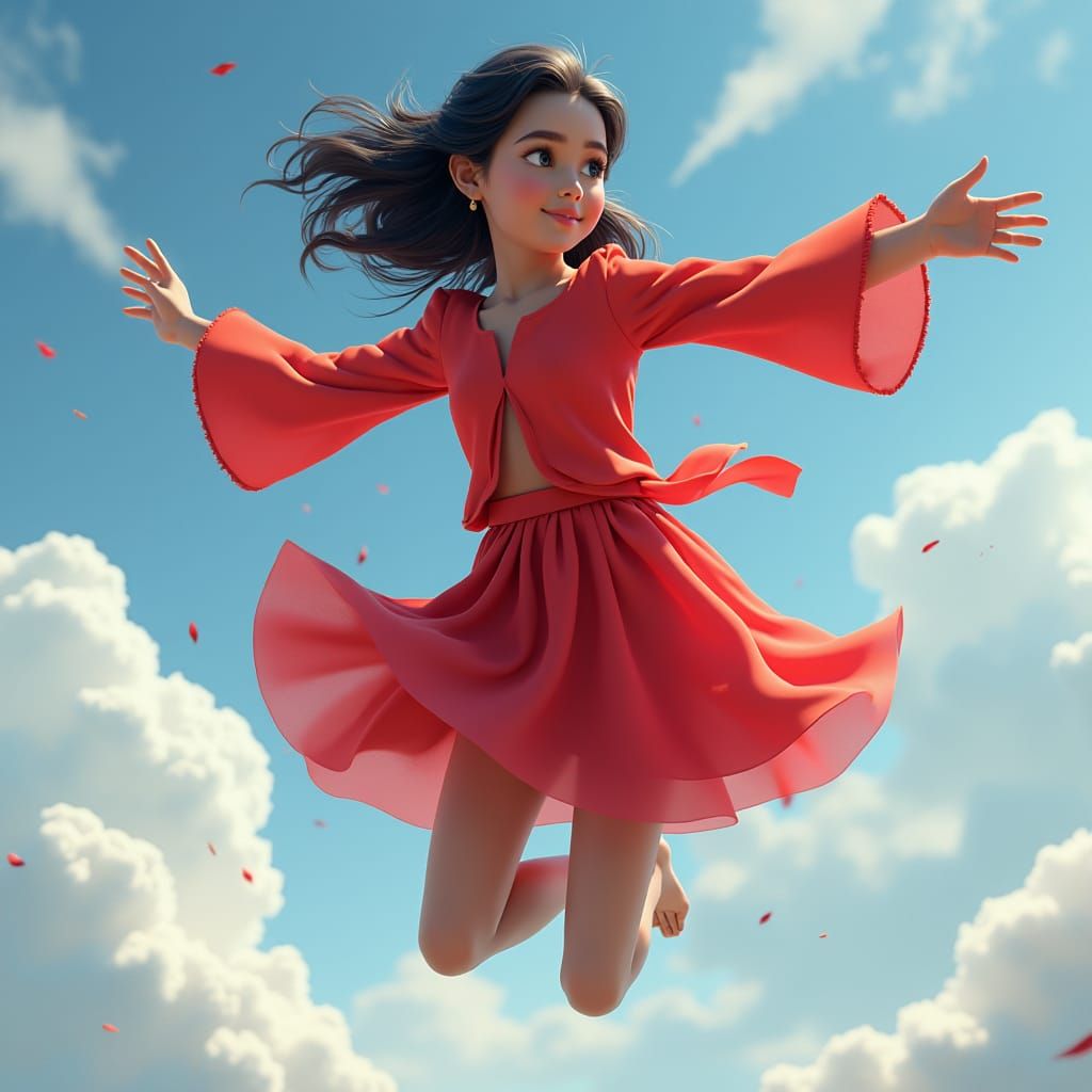 Charming Influencer in Red Skirt, Fantasy Concept Art