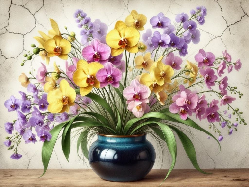 Botanical Orchid in Shabby Chic Style